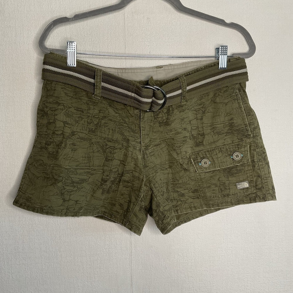 THE NORTH‎ FACE Shorts Womens 8  Green Camo A5 Series Outdoor Hiking Camping Y2K